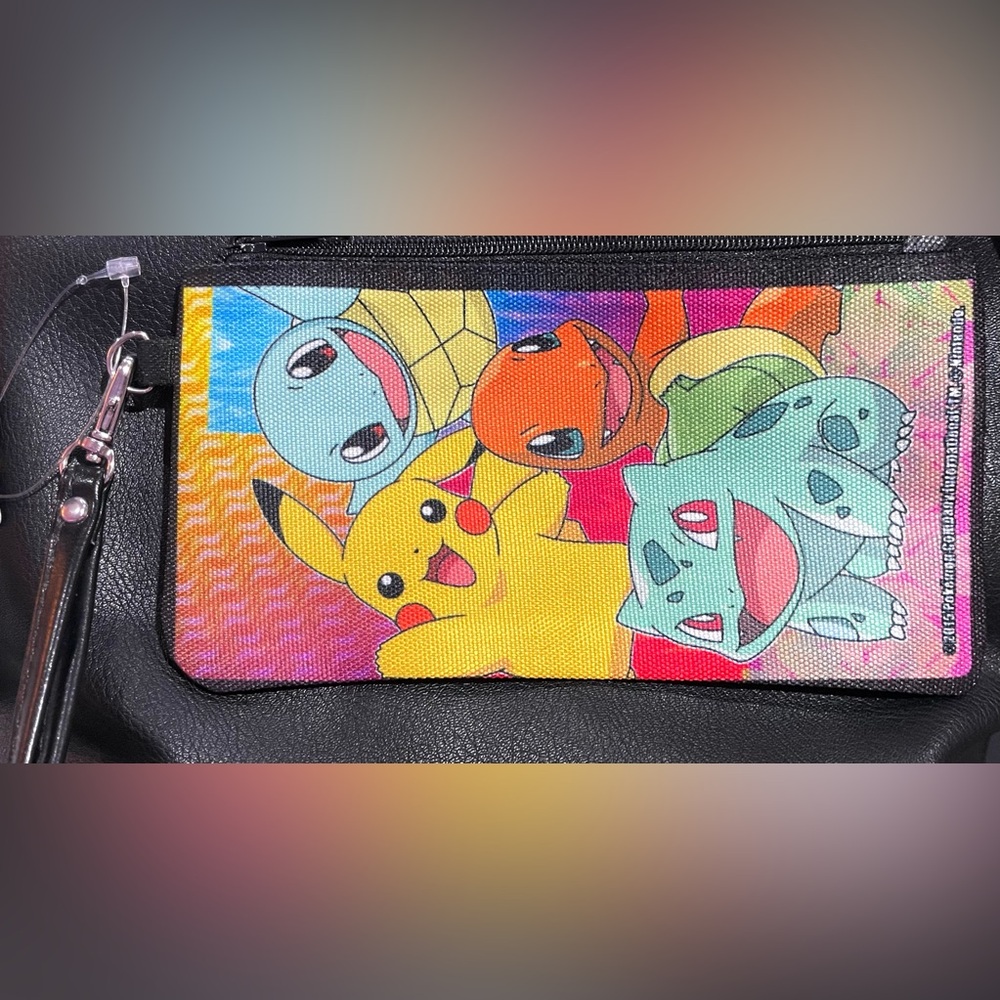 POKEMON Pikachu/Kanto Starter Team Multi Color Canvas Zip Wristlet size NWT - Picture 4 of 4